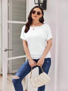 QGEMANWU Elevate Your Wardrobe With This Women's Boat Neck Dolman Top And Side Shirring Design