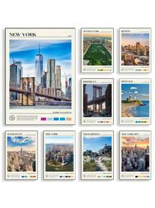 1 pieza Póster de escena de viaje a Nueva York con pintura en lienzo de las Montañas Catskill, Central Park y el Valle del Río Hudson para decoración de oficina y hogar sin marco