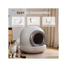 White Automatic Self Cleaning Cat Litter Box With App Remote Control, Odor Removal, Low Noise - Red and White - View 5