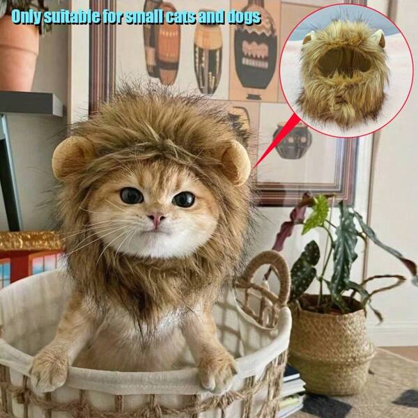 Cat Costume Cute Lion Mane Cat Wig Hat Cosplay Clothes Cap Dress Up Puppy Kitten Halloween Christmas Party Decoration Supplies
