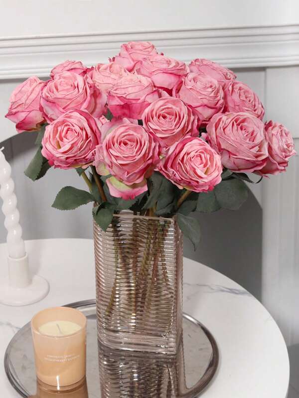 1/3/6pcs Artificial Flaming Roses,Simulation Flower,Pink,Mother's Day Decoration,Wedding Season,Graduation Season Gift,Candlelight Dinner Decoration,School Dormitory Office Decoration,Outdoor Party Event Holiday Birthday Party Decoration,Home Entrance Hotel Restaurant Living Room Bedroom Wedding Banquet Kitchen Garden Decoration,Four Seasons Decoration