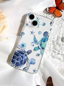 1pc Transparent Soft Phone Case With Ocean Elements, Sea Turtle & Starfish Design, Non-Slip, Compatible With IPhone 11/12/13/14/15/16 Pro Max Waterproof Shockproof Anti-Fall Scratch Resistant,International Version, Not The Domestic Version - Multicolor - View 2
