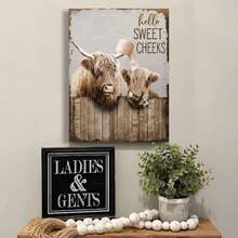 1pc Bathroom Decor Canvas Wall Art Highland Cow Pictures Wall Decor Farmhouse Bathroom Cow Painting For Bathroom Toilet Country Cattle Prints Artwork