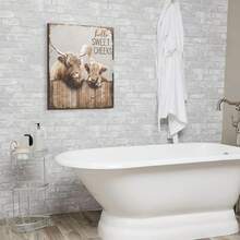 1pc Bathroom Decor Canvas Wall Art Highland Cow Pictures Wall Decor Farmhouse Bathroom Cow Painting For Bathroom Toilet Country Cattle Prints Artwork