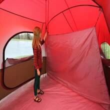 Carpa grande para camping al aire libre, carpa cabina impermeable roja de 3 habitaciones y porche con pantalla para 10 personas - 1 - Ver 5