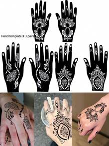 海娜临时纹身模板，蕾丝花图案人体彩绘海娜纹身，适用于手部、足部、身体皮肤，防水假纹身模板套装，男女通用 - 黑色 - 查看 13