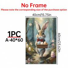 1PC Cute Rabbit Decor, Hiking Easter Bunny Poster, Forest Canvas Wall Art, Easter Bunny Decor, Easter Day Wall Art- Home Decor -Living Room, Bed Room, Hallway Decoration Gifts Birthday Graduation