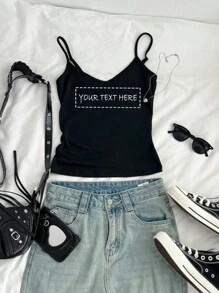 Camiseta de tirantes con cuello en V personalizada para mujer - Agrega tu propio texto en los colores y tipos de letra que elijas, diseña tu propia camiseta estampada personalizada, regalo de aniversario, Día de San Valentín, Mardi Gras, regalo personalizado, camiseta personalizada para mujer, regalo para novia/familia, regalo del Día de la Madre, regalo de cumpleaños, regalo de boda, blusas, camiseta de mujer, blusas de mujer, camiseta de cuello en V con estampado para mujer, blusas de mujer, blusas de verano para mujer, blusas activas personalizadas para mujer, cómodas y fáciles