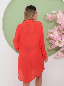 saida de praia longa camisao moda importacao - Laranja - Visão 2