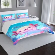 3 Peças Conjunto de Capa de Edredom Macio e Resistente a Rasgos com Estampa Fofa de Axolotl - Roupa de Cama Personalizável para Todas as Estações - Inclui 1 Capa de Edredom e 2 Fronhas (Sem Enchimento)