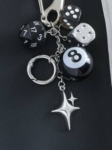 1 件男女通用时尚幸运骰子钥匙扣，全新多面骰子台球手机壳包汽车钥匙链吊坠汽车配件包魅力学校明星可爱哥特 Y2k - 黑色 - 查看 2