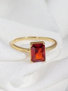 Charm-In 女士镀金戒指，镶嵌红色方形锆石 - 多种尺寸可选 - 情人节礼物 - 金色/紅石 - 查看 3
