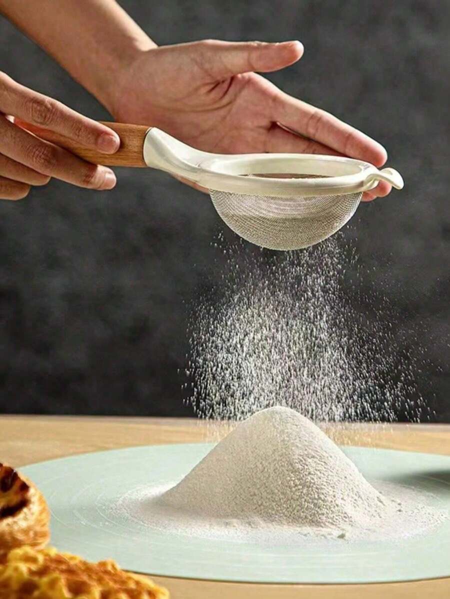 1 pieza Colador de malla fina de acero inoxidable de alta calidad con mango de madera - Ideal para hornear, tamizar harina y escurrir pasta - Multicolor - Ver 1