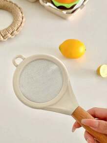 1 pieza Colador de malla fina de acero inoxidable de alta calidad con mango de madera - Ideal para hornear, tamizar harina y escurrir pasta - Multicolor - Ver 4