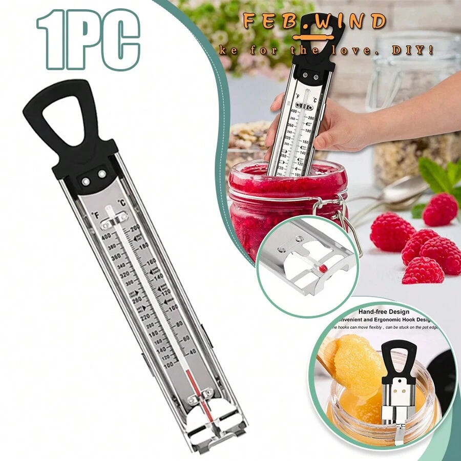 1PC Kitchen Craft Home Made Sugar Thermometer For Cooking Candy Or Jam, Deep Frying And General Kitchen Use, Stainless Steel - Silver - View 1