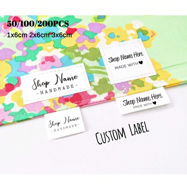 Custom 50-200PCS Polyester Fibre Plastic Personalized Company Shop Clothing Sewing Labels Clothes Washable Label,Costume Studio,Men's And Women's Clothing Collar,Name Fabric White Tags With Multicolor Design,Exquisite Embroidered Personalized Handmade Tags For Clothing,Bags,Dress,T-Shirt,Hat,Scarf,School Uniforms,Bed Sheets,Hats,Socks,School Bags,Etc., Ornamental,Reusable,Multi-Functional,Stylish,Exquisite,High-Quality,Custom,Personalized,Unique,Her,Boyfriend,Girlfriend,Dad,Mom,Family,Friends,Son,Daughter,School Students,Workers,Kids,Office,Tea Room,School,Home