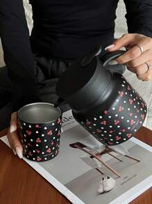 1pc 800ml Stainless Steel Double Wall Insulated Cherry Blossom Pattern Coffee/Tea/Water Pot, Suitable For Office, Restaurant, Outdoor, School, Home, Great Gift For Christmas, Valentine's Day, Mother's Day, Back-To-School Back To School