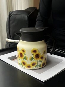 1 pièce Cafetière/Théière sous vide isolée double paroi en acier inoxydable 800 ml avec motif tournesol, tasse de voyage, gobelet à fond plat, convient pour le bureau, le restaurant, l'extérieur, l'école, la maison. Idéal pour les cadeaux de Noël, Saint-Valentin, Fête des mères, Rentrée des classes, anniversaire.