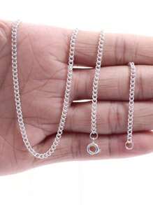 Colar Unissex Corrente Masculina Aço Inoxidável Banhado a Prata 925 2.5 mm - Prata - Visão 4