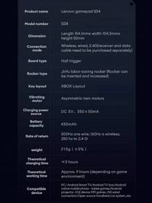 Lenovo 联想 S04 黑白游戏手柄，电池续航时间长，蓝牙连接，霍尔传感器 1000Hz，3 种连接模式，多功能操纵杆，带来身临其境的游戏体验，静音按钮，无线连接，兼容多种设备