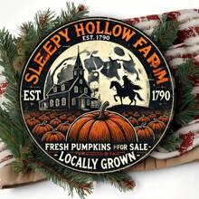 1 Pc Vintage Wooden Sleepy Hollow Farm Round Sign, 7.8 Inch, Rustic Wood Wall Art For Home, Bar, Cafe And Garage Decor, Great Gift For Friends And Family, Random Hole Pattern