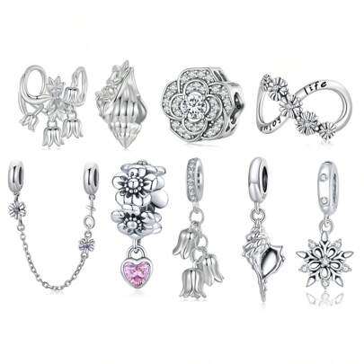 bamoer 1 pezzo Charms d argento sterling 925 solido a forma di conchiglia e orchidea, adatto per braccialetti originali, per la creazione di gioielli fai da te, accessori con perline a forma di conchiglia