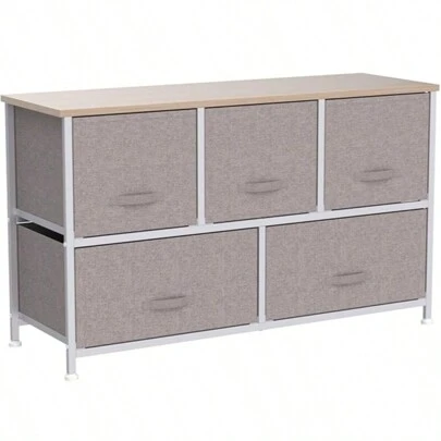 Chest Of Drawers, Storage Wardrobe Cabinet With 5 Fabric Drawers And Metal Frame, Cloth Organizer Unit For Living Room, Bedroom, Kids Room, Dorm Room, Hallway (Beige)