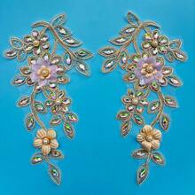 1pc/2pcs Set Of Handcrafted Rhinestone Patch Floral Embroidery Applique, Clothing Accessory Garment Sewing Decor For Dress, Bridal Gown, Purse In Multiple Colors - Multicolor - View 2