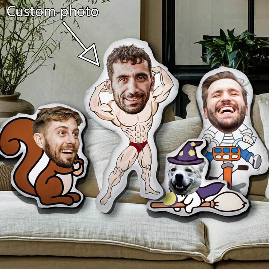 Custom Shaped Pillow From Photo,3D Face Photo Pillow,My Face Pillow,Face On Costume Body Style,Funny Pillow,Cartoon Image Doll, - Multicolor - View 1