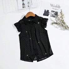 Fashion Rhinestone Decorated Chiffon Blouse, Fresh And Stylish Design For Younger Look, Cap Sleeves, Slimming - Black - View 5
