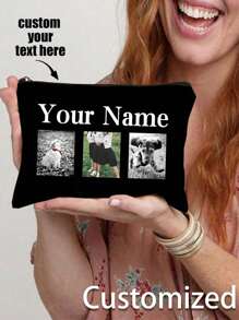 1个定制花卉化妆包，可定制姓名、Logo或独特设计，轻便拉链化妆包，也可作零钱包或笔袋使用，适合购物、约会、度假、旅行、节日、聚会，或作为礼物送给女孩、老师、伴娘，也可作手提包或旅行收纳包。