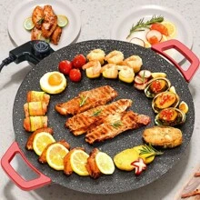 Home Multifunctional Medical Stone Non-Stick Electric Grill Pan, Red Handle, Five-Speed Temperature Control, Fast Heating And Easy-To-Clean Korean Electric Grill, You Can Grill Delicious Barbecue At Home - 美規B型插(110-127V) - 查看 2