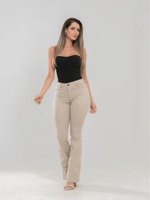 Faraya Jeans Women's Flare Jeans In Beige/Khaki Colors, Super Comfortable, That Fits The Body - 米色 - 查看 4