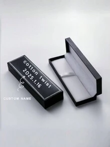 1 pieza Caja con tapa abatible personalizada con logotipo, caja de empaque negra con grabado, caja negra para bolígrafo, caja de cartón duro, caja de regalo de papelería, regalo de temporada de regreso a clases, regalo para estudiantes, suministros escolares - Negro - Ver 1