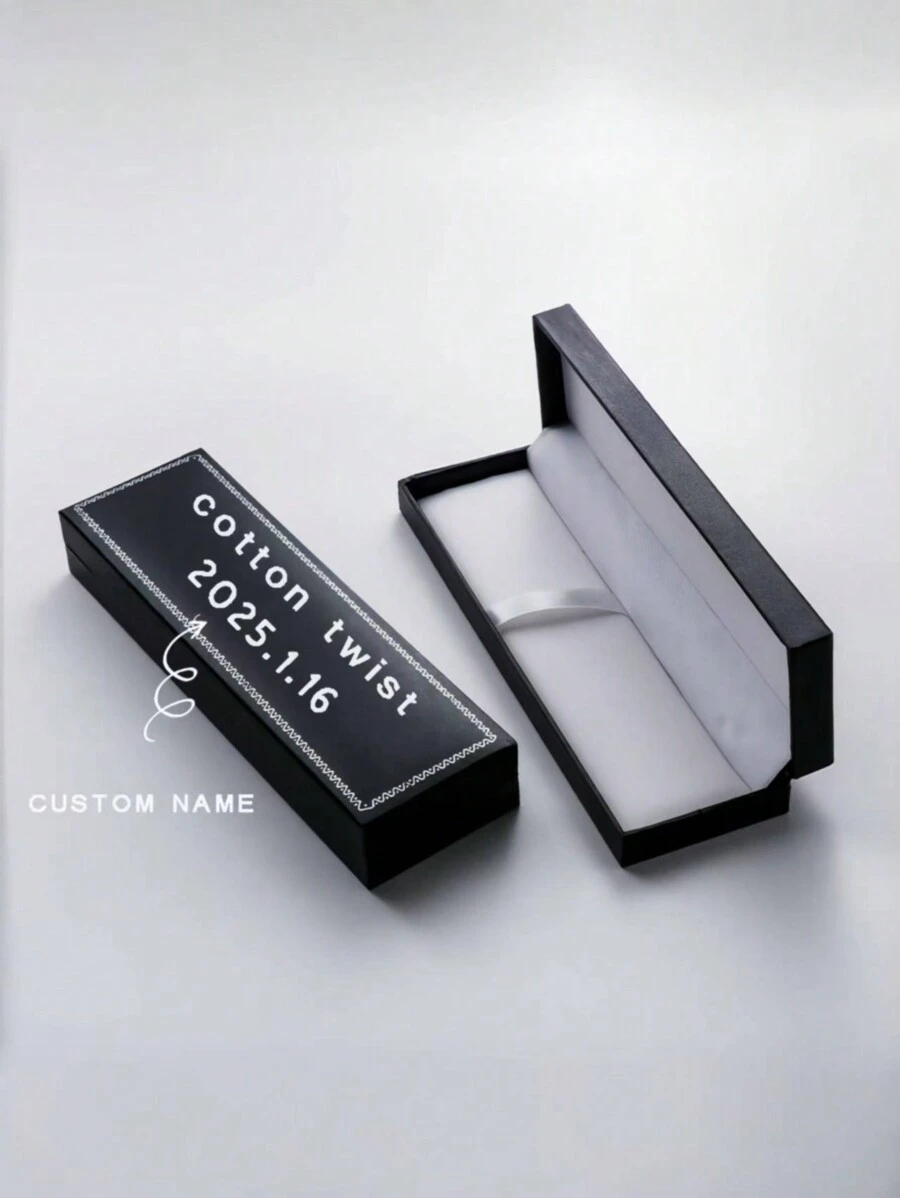 1 pieza Caja con tapa abatible personalizada con logotipo, caja de empaque negra con grabado, caja negra para bolígrafo, caja de cartón duro, caja de regalo de papelería, regalo de temporada de regreso a clases, regalo para estudiantes, suministros escolares - Negro - Ver 1