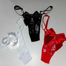 Kit 3 Sexy Thongs Bow Tulle Lace G-String