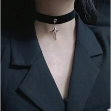 Elegant Vintage Creative Choker, Women's Velvet Collarbone Chain, Women's Fashionable Choker, Cross & Four-Pointed Star Distinctive Choker, Women's Short Necklace For Covering Scar, Glamorous Sensual Neck Ring