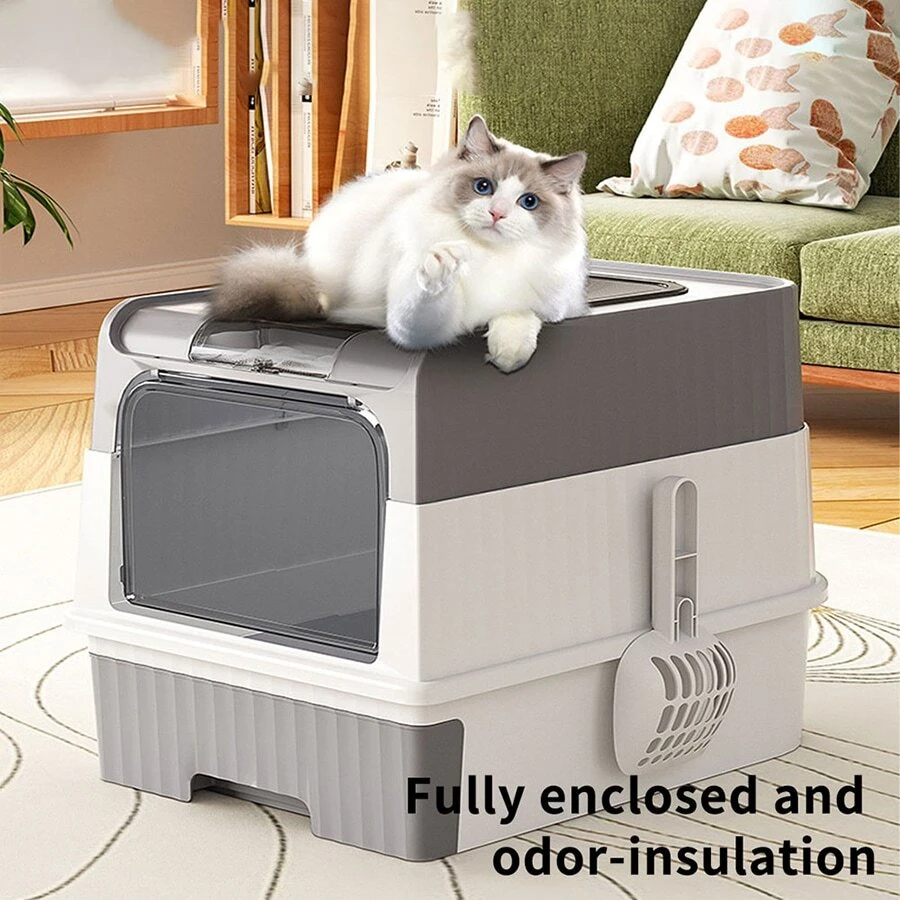 NetHong Self-Cleaning, Large-Capacity Litter Box With Drawer And Splash-Proof Litter Tray. Square Pet Toilet That Is Not Easy To Tip Over. Semi-Enclosed Litter Box To Prevent Odor.