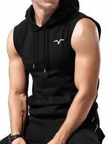 Chaleco casual con capucha y cordón de hombre con estampado de gaviota
