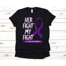 Her Fight My Fight Shirt, Gift For Sly Syndrome Fighter, Sly Syndrome, Mucopolysaccharidosis Type V, Purple Ribbon Awareness, AKA GAGs - Black - View 1