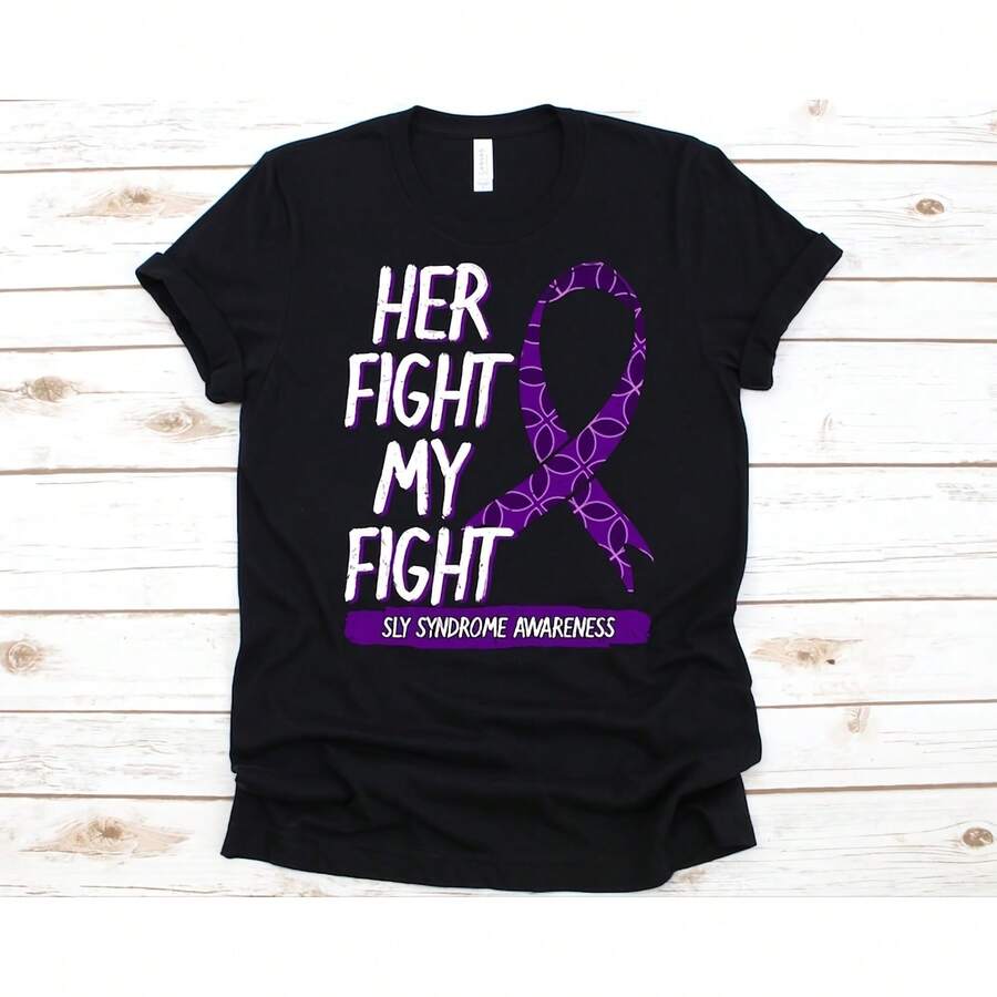 Her Fight My Fight Shirt, Gift For Sly Syndrome Fighter, Sly Syndrome, Mucopolysaccharidosis Type V, Purple Ribbon Awareness, AKA GAGs - Black - View 1