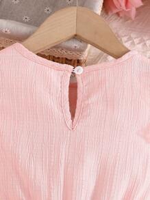 Young Girl Cap Sleeve Bow Decor Princess Dress With Embroidered Mesh Skirt - Pink - View 8