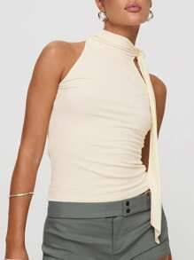 Women's High Neck Tank Tops Sleeveless Solid Color Slim Fitted Tops Summer Shirts - Apricot - View 4