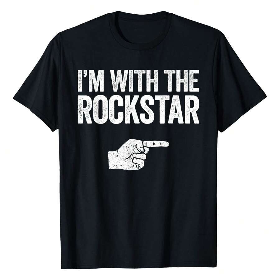 I'm With The Rockstar T-Shirt Matching Rockstar Costume T-Shirt Women's Summer Short Sleeve Sports T-Shirt