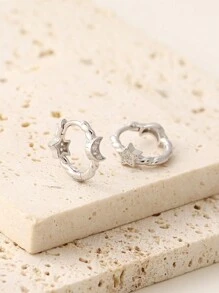 1 对 2 件时尚 S925 纯银水钻星月耳环，甜美耳环礼物，适合女性、女孩、生日、节日 - 耳環 - 查看 5