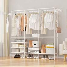 1 pieza Organizador de gabinete metálico de varios niveles con barra colgante, unidad de almacenamiento universal para ropa, zapatos, mantas, bolsos, sombreros, toallas - Resistente, fácil de montar, con recubrimiento en polvo, exhibición minorista industrial y científica