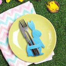 12 件/4 件复活节兔子餐具毡收纳袋 - 生动的卡通兔子袋适合刀叉，非常适合餐饮、厨房使用和派对装饰，波西米亚风 - 彩色 - 查看 6