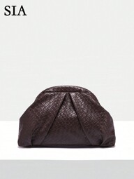 Kadınlar için Vintage Minimalist Boncuklu Pullu Tropikal Bitki Dokuma Kabartmalı Angola Kırmızı Perçin Dekorlu Büyük Kapasiteli Pileli Bulut El Çantası, Akşam Partisi ve Günlük Kıyafet İçin Uygun