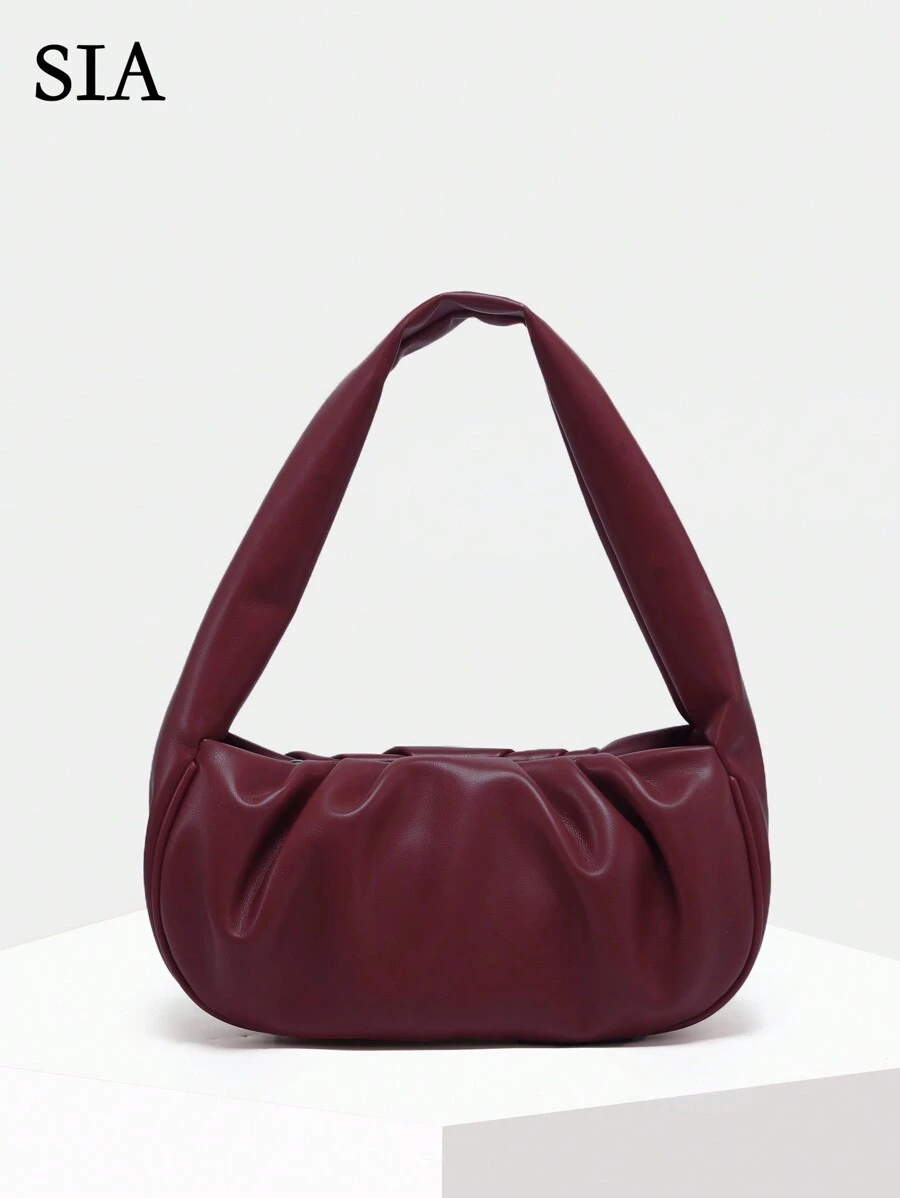 1 pieza Bolso vintage de hombro suelto, tipo sobaco, apto para cita, calle y fiesta, en color rojo vino, bolso de inspiración retro para mujeres
