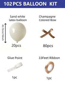 92/102pcs/Set Sand White Latex Balloon With Champagne Colored Bow, Internet Celebrity Outdoor Photo, Bow Decoration, Valentine's Day, Family Birthday Party, Wedding